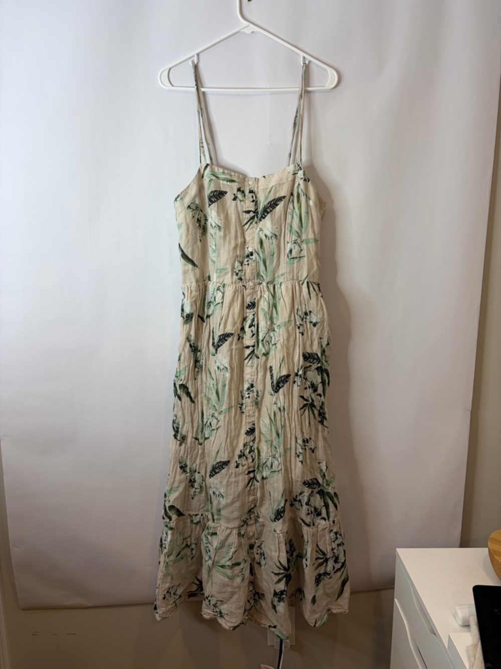 Banana Republic Maxi Dress with Green and Black Botanical Leaf Print Large Tall - Picture 2 of 10